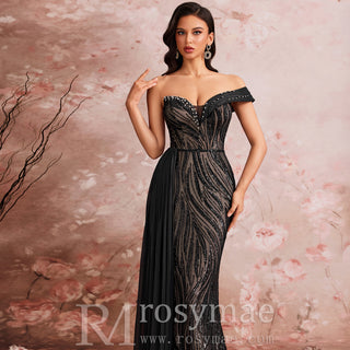 Elegant Black One Shoulder Evening Dress Luxury Party Gowns