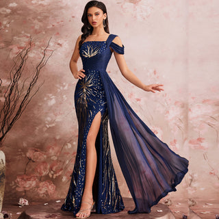 Elegant Sleeveless Sequins Formal Evening Dress with Mermaid & High Slit
