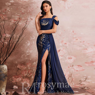Elegant Sleeveless Sequins Formal Evening Dress with Mermaid & High Slit