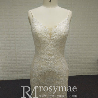 V-neck Mermaid Lace Spaghetti Straps Dress with Open Back