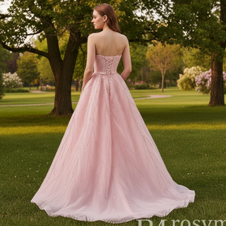 A-Line Floor Length Women Pink Prom Party Gowns Evening Dress