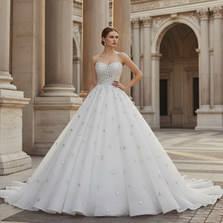 Princess Ball Gown Wedding Dress with All-Over Crystal Beading and Tulle Skirt