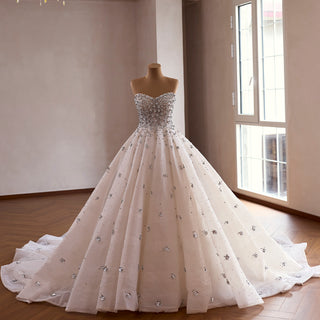 Princess Ball Gown Wedding Dress with All-Over Crystal Beading and Tulle Skirt