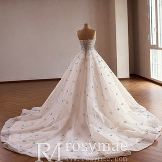 Princess Ball Gown Wedding Dress with All-Over Crystal Beading and Tulle Skirt