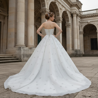 Princess Ball Gown Wedding Dress with All-Over Crystal Beading and Tulle Skirt
