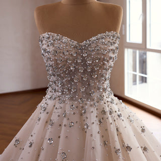 Princess Ball Gown Wedding Dress with All-Over Crystal Beading and Tulle Skirt