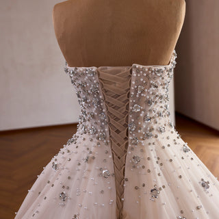 Princess Ball Gown Wedding Dress with All-Over Crystal Beading and Tulle Skirt
