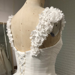 Elegant A Line Tulle Wedding Dress with Flowers on Shoulder