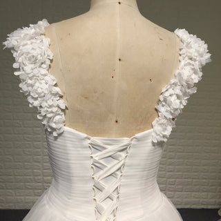 Elegant A Line Tulle Wedding Dress with Flowers on Shoulder