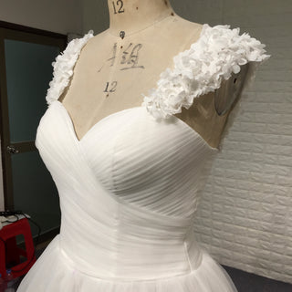 Elegant A Line Tulle Wedding Dress with Flowers on Shoulder