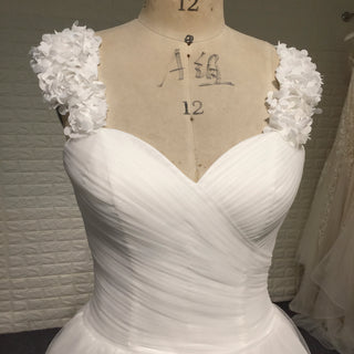 Elegant A Line Tulle Wedding Dress with Flowers on Shoulder