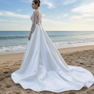 Elegant 2 in 1 Detachable Tulle Mermaid Wedding Dress with O-neck