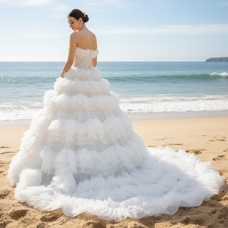 Elegant Strapless Big Skirt Ball Gown Sparkly Wedding Dress