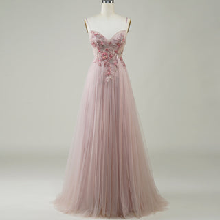 Blush Pink A-Line Wedding Dress with with 3D Fabric Flower Petals & Micro-Beading
