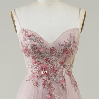 Blush Pink A-Line Wedding Dress with with 3D Fabric Flower Petals & Micro-Beading