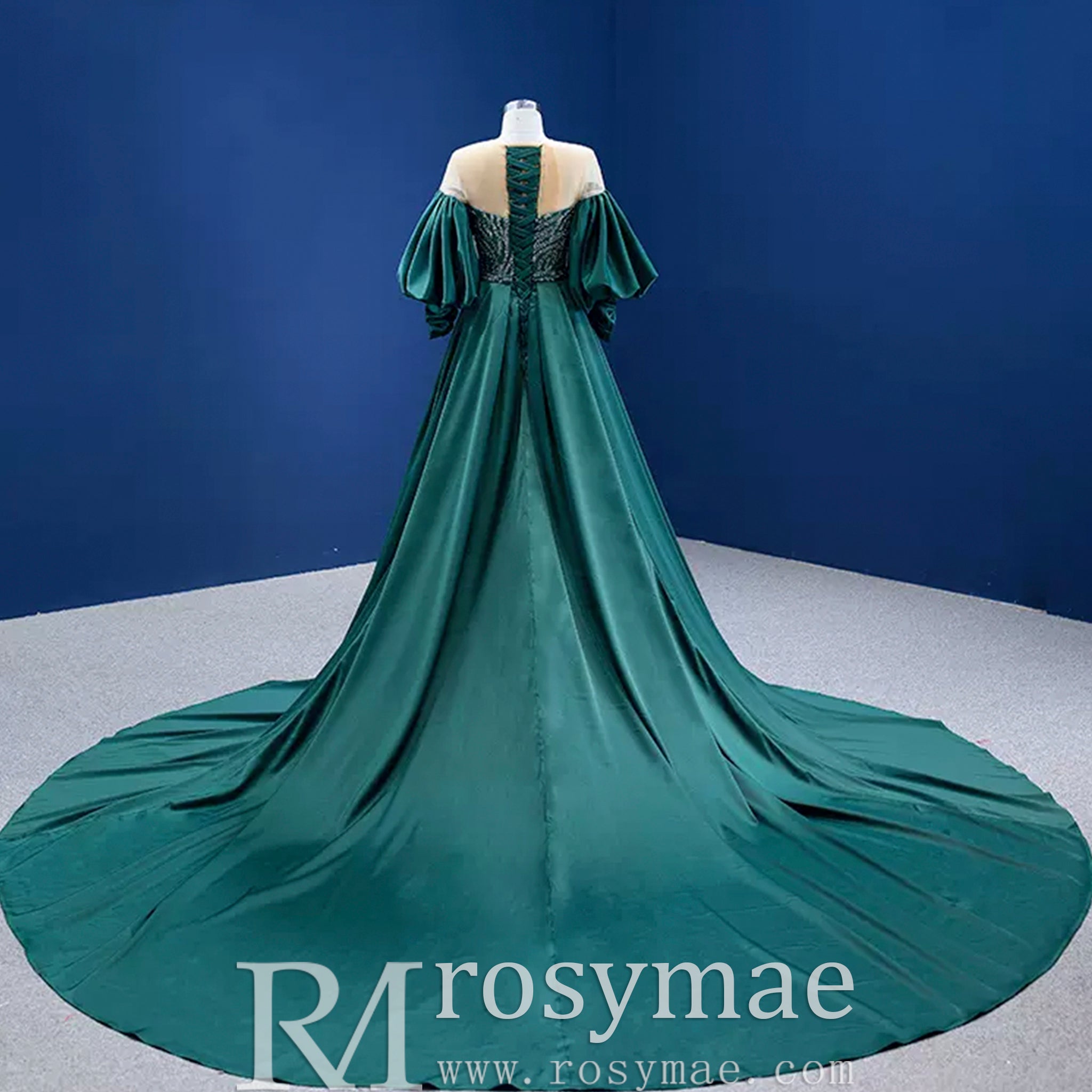 Vintage Beading Sequins Satin Prom Dress Scoop Formal Gown Hunter Green / 2 Vintage Beading Sequins Satin Prom Dress Scoop Formal Gown Hunter Green / 2