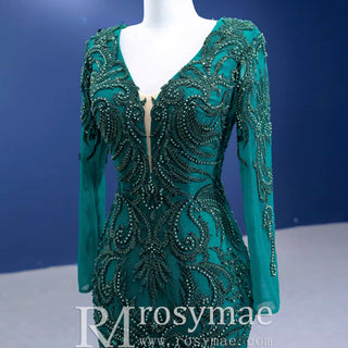 hunter green long sleeve dress High-end Hunter Green Cascading Ruffles Prom Dress Long Sleeve Hunter Green / 26W