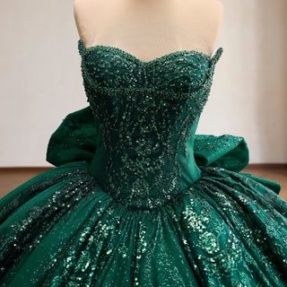 Sparkly Quinceañera Dress with Multi-Layered Back Bow & Voluminous Tiered Ruffles