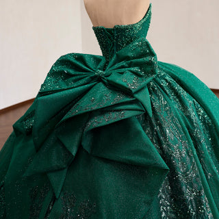 Sparkly Quinceañera Dress with Multi-Layered Back Bow & Voluminous Tiered Ruffles