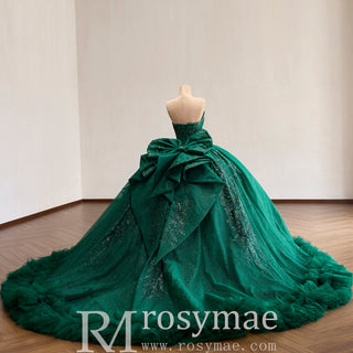 Sparkly Quinceañera Dress with Multi-Layered Back Bow & Voluminous Tiered Ruffles