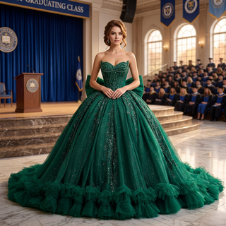 Sparkly Quinceañera Dress with Multi-Layered Back Bow & Voluminous Tiered Ruffles