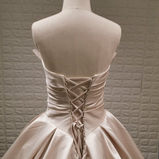 Ruffled & Tiered Neckline Champagne Wedding Dress with Long Train