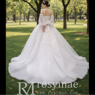 Gorgeous Puffy Ball Gown Wedding Dress with Detachable Long Sleeve