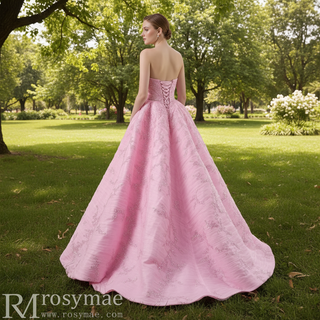 Chic High end A-line Pink Formal Gown Prom Dress with Boat Neck