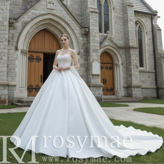 Modest Puffy Ball Gown Boat Neck Wedding Dress with Ruched