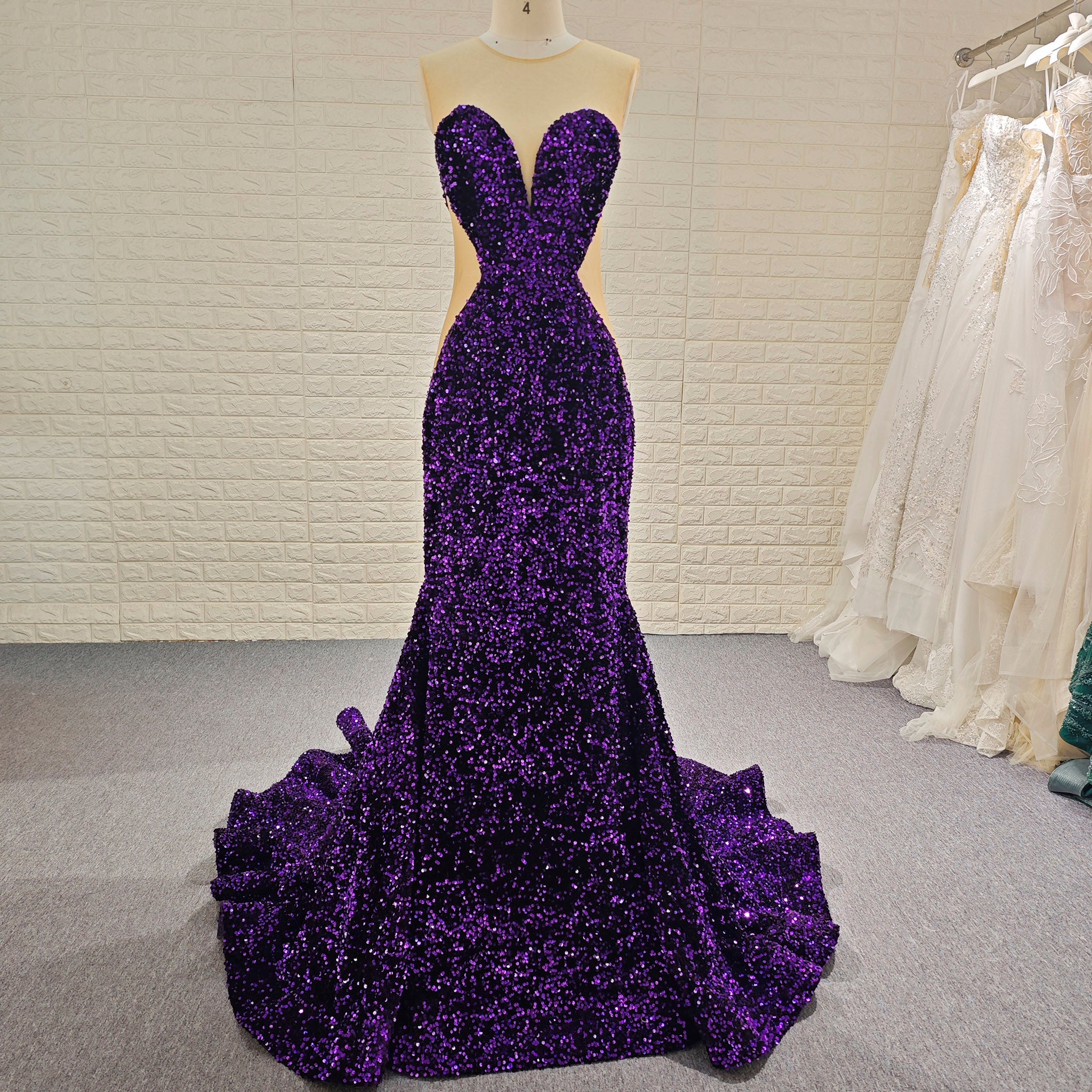 Unique Design Sheer Sweetheart Purple Evening Gowns With Sequins Rosymae Unique Design Sheer Sweetheart Purple Evening Gowns With Sequins Rosymae
