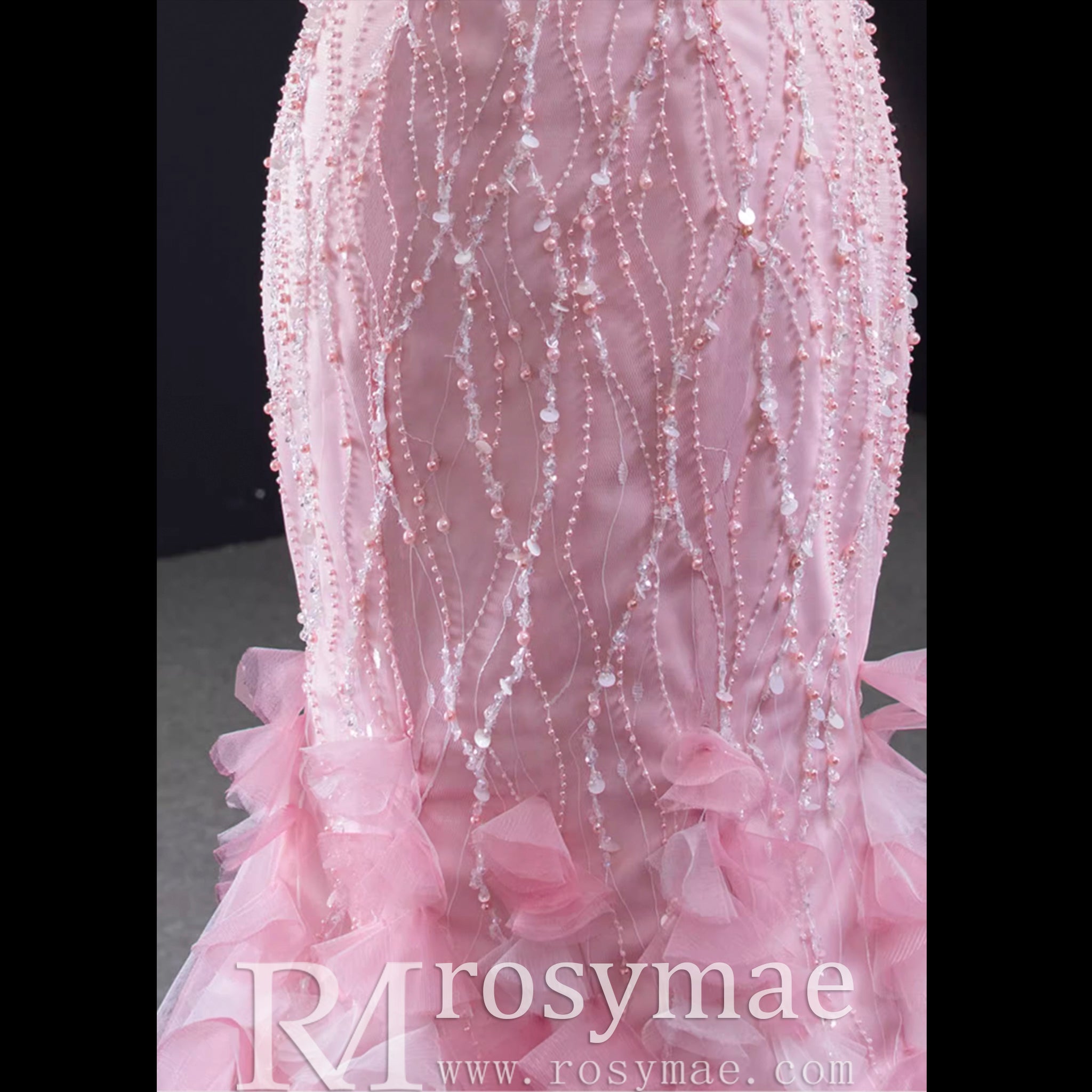 Pink Mermaid Long Sleeve Backless Beading Sequins Prom Dress Rosymae Pink Mermaid Long Sleeve Backless Beading Sequins Prom Dress Rosymae
