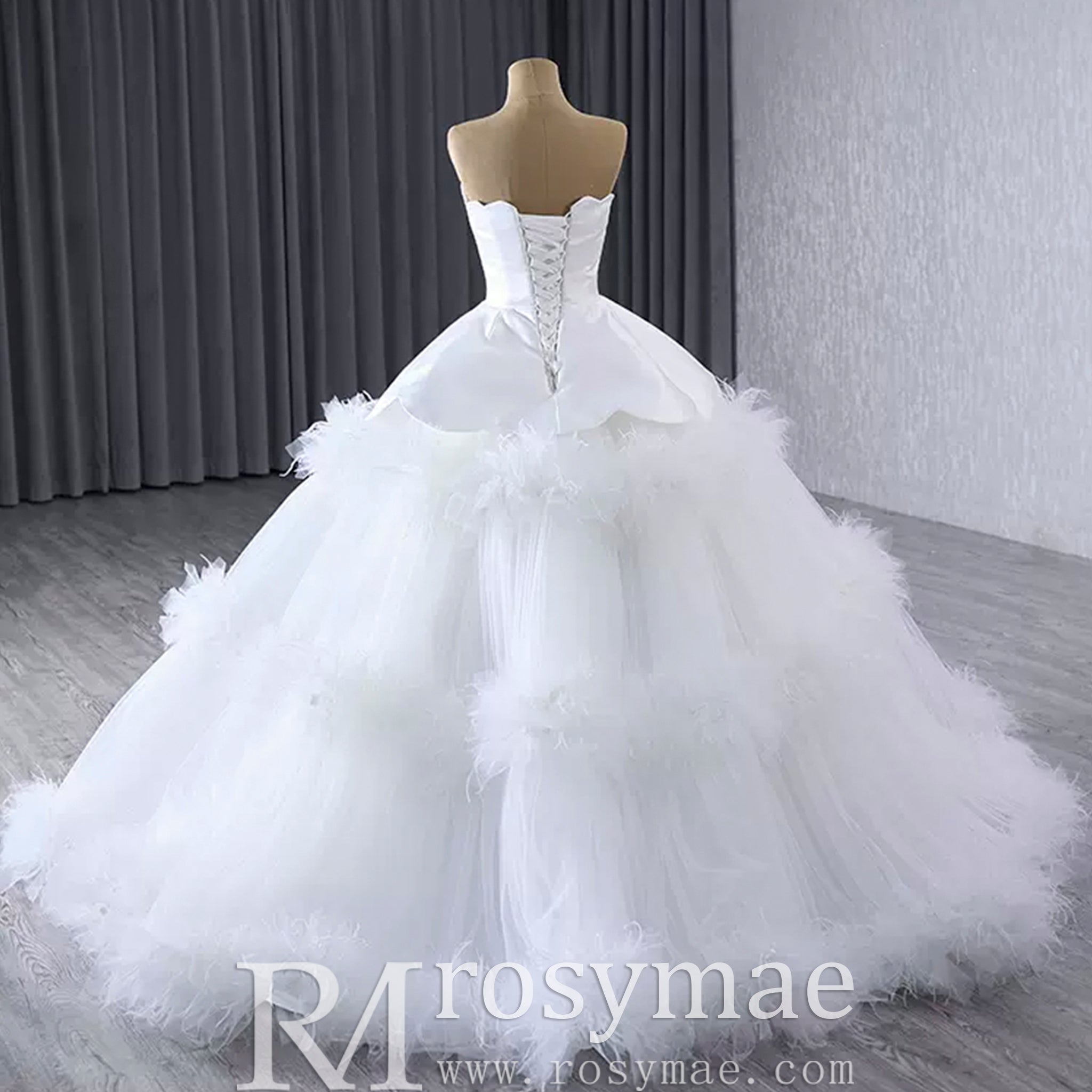 Luxury Ruffle Layered Wedding Dresses Asymmetrical Bridal Gown White / 6 Luxury Ruffle Layered Wedding Dresses Asymmetrical Bridal Gown White / 6