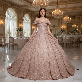 Fashion Sequins Ball Prom Gowns Floor Length Quinceanera Dress