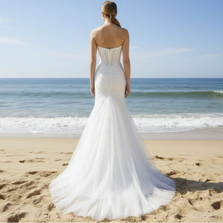 Lace Appliques Sheer Back Mermaid Wedding Dress
