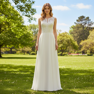 Classic A-line Sheath Wedding Dress With Scoop Neck