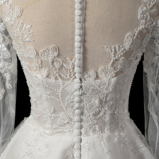 Short A-Line Bridal Wedding Dress with Illusion Sweetheart Bodice Long Lace Sleeves