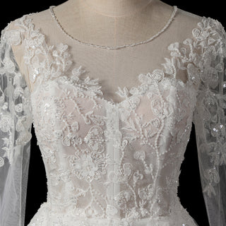 Short A-Line Bridal Wedding Dress with Illusion Sweetheart Bodice Long Lace Sleeves