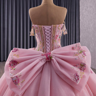 Fairy Luxury Pink Quinceanera Dress with Detachable Bowknot