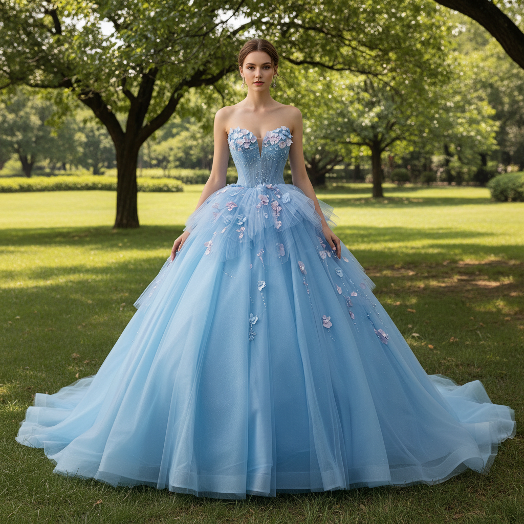 Sky Blue Sweetheart Puffy 3D Flowers Quinceanera Dresses Rosymae Sky Blue Sweetheart Puffy 3D Flowers Quinceanera Dresses Rosymae