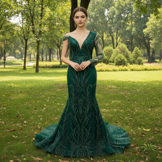 Elegant One-Shoulder Formal Gowns Single Long Sleeve Party Dresses