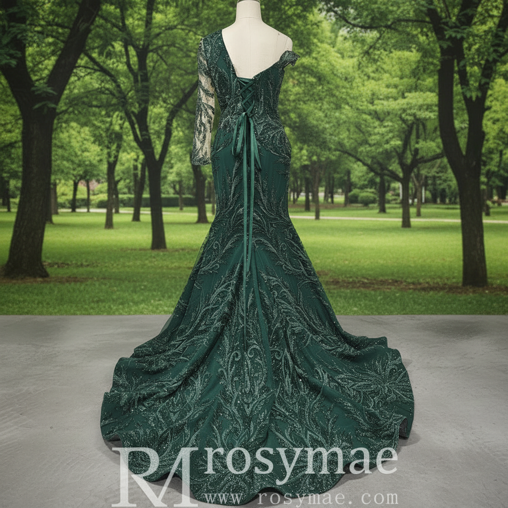 Elegant One-Shoulder Formal Gowns Single Long Sleeve Party Dresses Rosymae Elegant One-Shoulder Formal Gowns Single Long Sleeve Party Dresses Rosymae