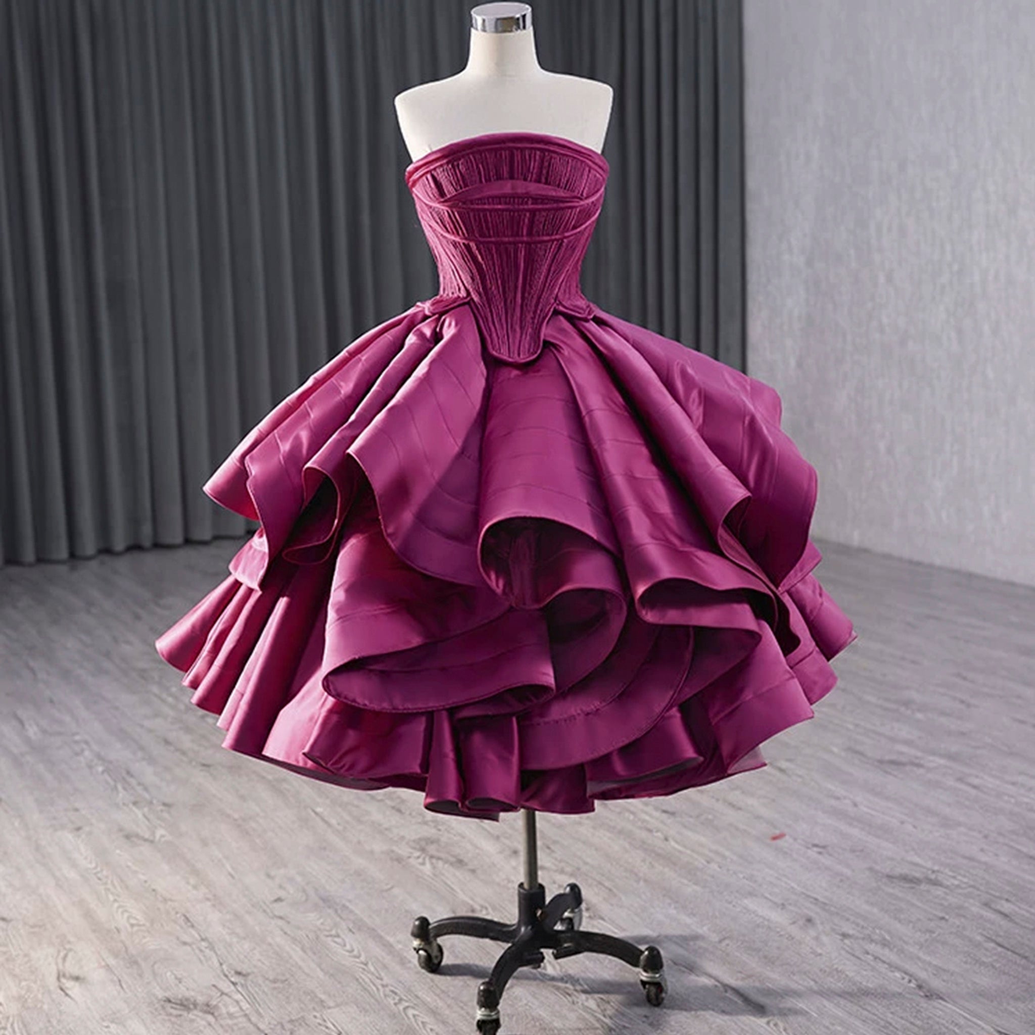 Tiered Ruffled Ssatin Homecoming Dress Strapless Short Prom Gown Rosymae Tiered Ruffled Ssatin Homecoming Dress Strapless Short Prom Gown Rosymae