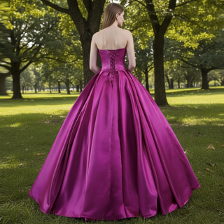 Satin Formal Dress Strapless Ball Gown Evening Dress for Women