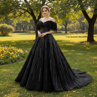 Sparkly Off the Shoulder Evening Dress Puffy Ball Gown Long Prom Dress