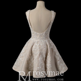 Romantic Fairytale Mini Wedding Dress with Square Neckline & Glitter-Infused Tulle