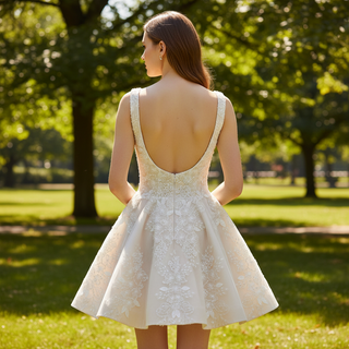 Romantic Fairytale Mini Wedding Dress with Square Neckline & Glitter-Infused Tulle