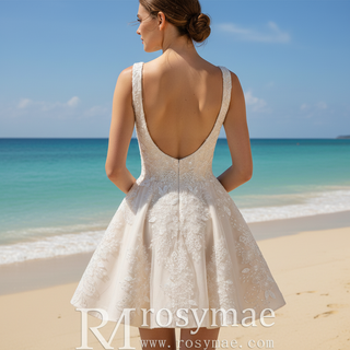 Romantic Fairytale Mini Wedding Dress with Square Neckline & Glitter-Infused Tulle