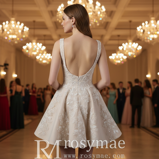 Romantic Fairytale Mini Wedding Dress with Square Neckline & Glitter-Infused Tulle