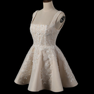 Romantic Fairytale Mini Wedding Dress with Square Neckline & Glitter-Infused Tulle