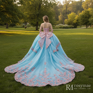 Elegant Teal and Pink Floral Quinceanera Dress Detachable Long Sleeve
